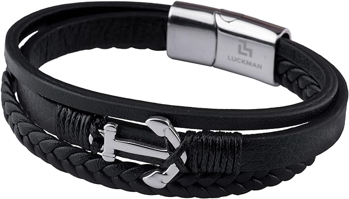 LUCKMAN Pulsera Hombre de Ancla, acero Inoxidable Color Plata